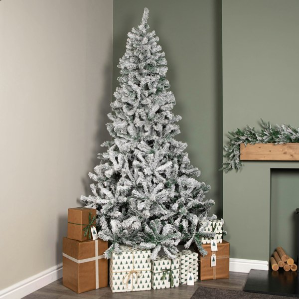 Samuel Alexander 8ft (2.4m) Snow Flocked Artificial Christmas Tree with Green Metal Stand and 1017 Tips