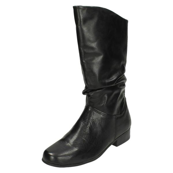 Spot On Ladies Leather Collection Pull Up Calf Length Boots