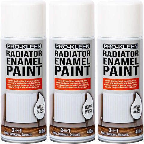 ProKleen White Gloss Heat Resistant Radiator Enamel Paint 400ml x3