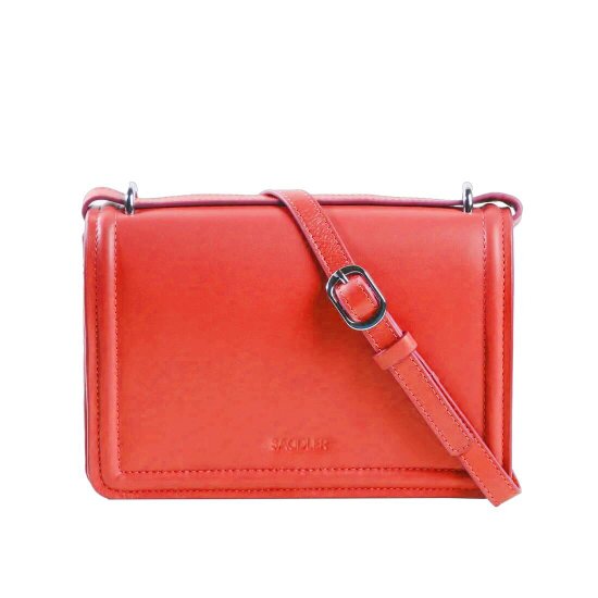 SADDLER "Kate" Leather Flapover Handbag - Dual  Function Strap,  Phone Pocket - RFID Protected - Red