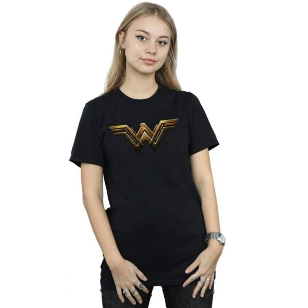 Wonder Woman Womens Logo Cotton Boyfriend T-Shirt - Black