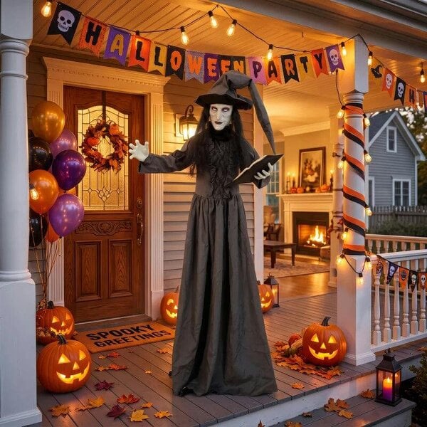 Bobobiy 180cm Life Size Animated Witch Halloween Decorations Outdoor Indoor, Scary Halloween Animatronics Decor