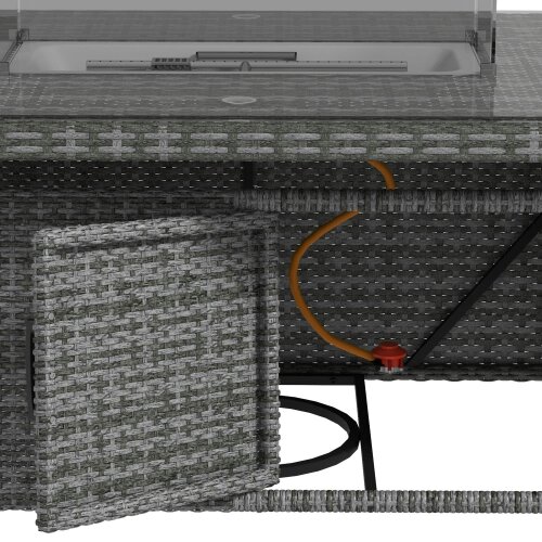 Wyld Haus Ravezi Rattan Grey 6 Seater Garden Dining Set With Fire Pit Table Glass