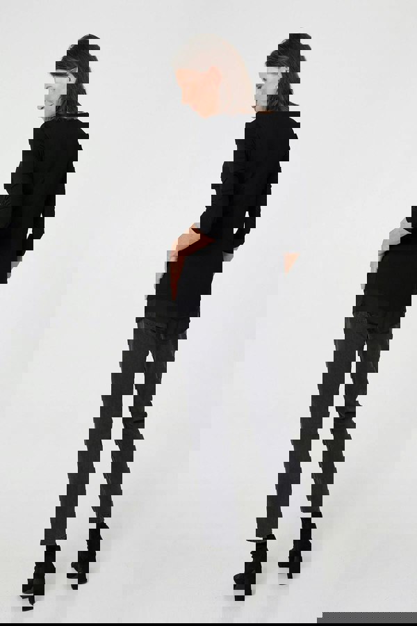 Black | Button Detail Ruched 3/4 Sleeve Top
