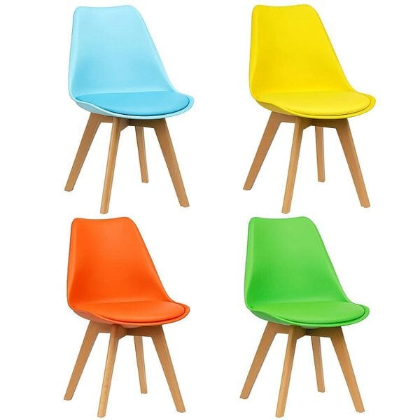 KOSY KOALA Modern Dining Table 140cm with Metal Hairpin Legs and Set of 4 Colourful Mixed Chairs for Kitchen Dining Space