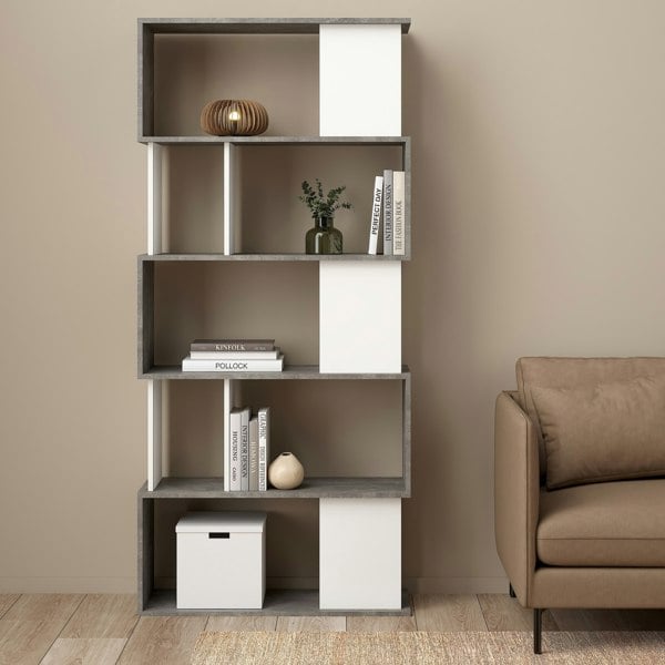 Furniture To Go Maze Open Bookcase 4 Shelves in Concrete and White