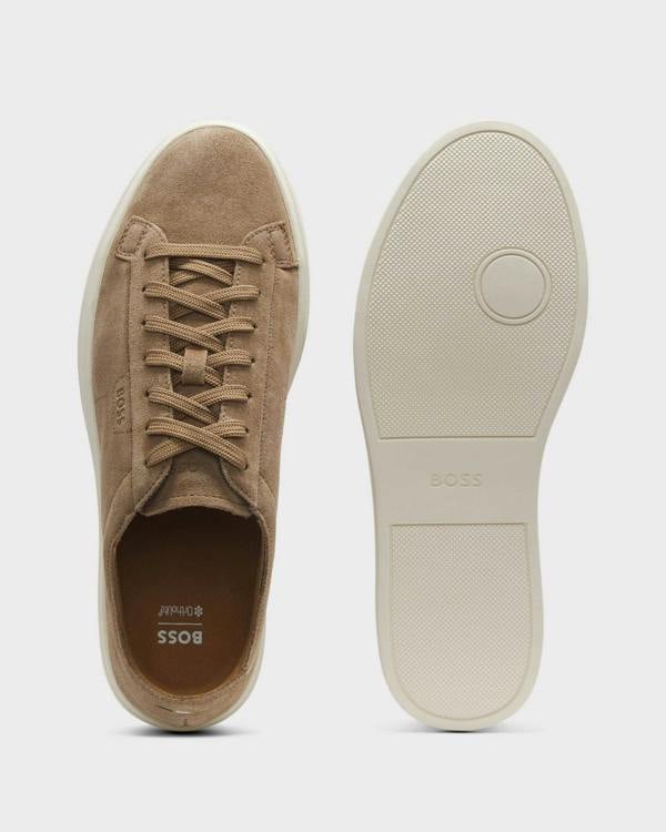 BOSS Orange Kieran Mens Suede Trainers with Embossed Logo  - Medium Beige 260