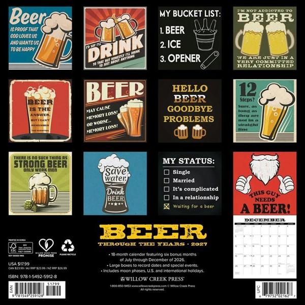Beer Through The Years Calendar 2027, Wall Calendars, Month To View, Lifestyle, Gift