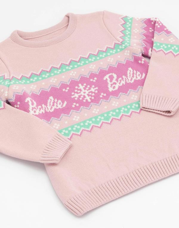 Barbie Girls Pink Barbie Logo Christmas Jumper