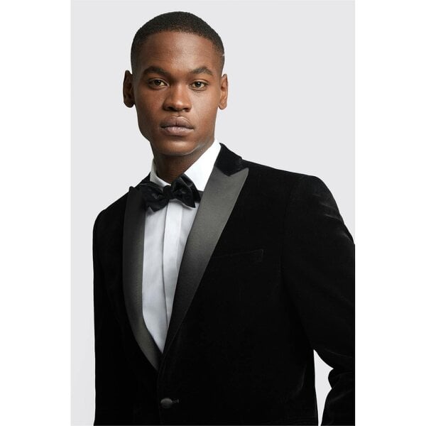 Antique Rogue Slim Fit Black Velvet Blazer