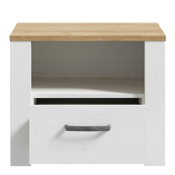 Wyld Haus Bramblecroft White and Natural Oak Wood 1 Drawer Bedside Table