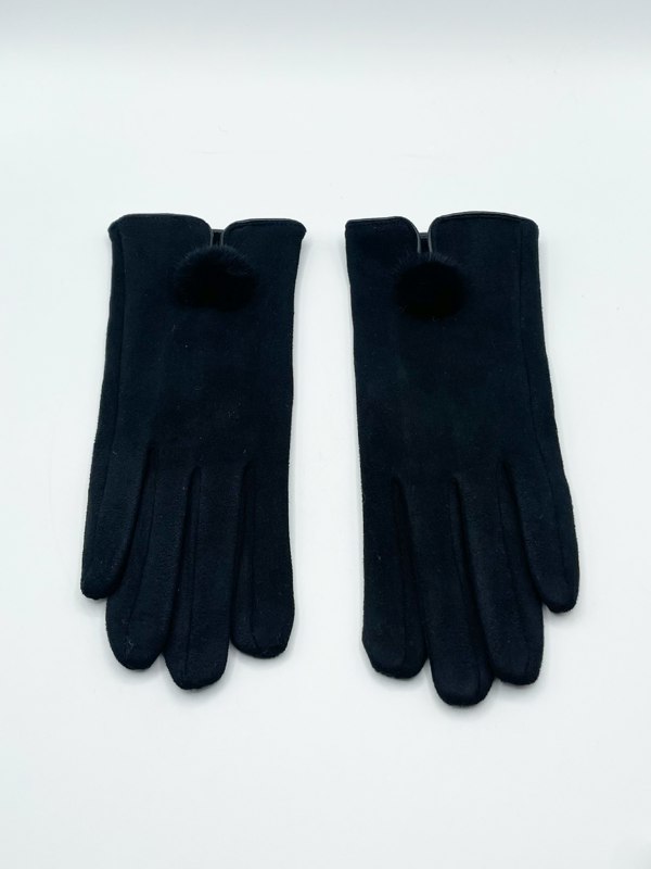 SVNX Sleek Black Gloves With Pom Pom