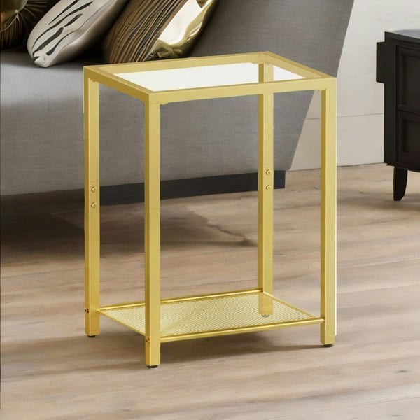 Rafaelo Mobilia Small Coffee Table with Metal Mesh Shelf