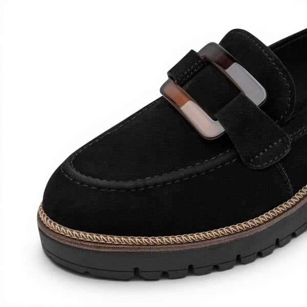 Tamaris Women's Black Suede Leather Loafer Casual Shoes - 24722-43