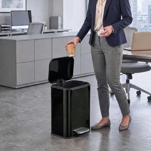 20 L Kitchen Pedal Bin, Metal Rubbish Bin with Removable Inner Bucket, Soft-Close & Stay-Open Lid, High Gloss Black