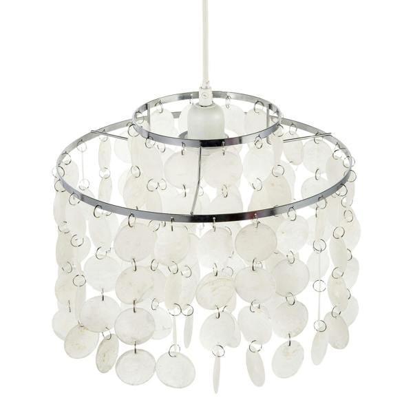 Chrome Pendant Shade with Cascading Natural Capiz Style Shell Discs Image 3