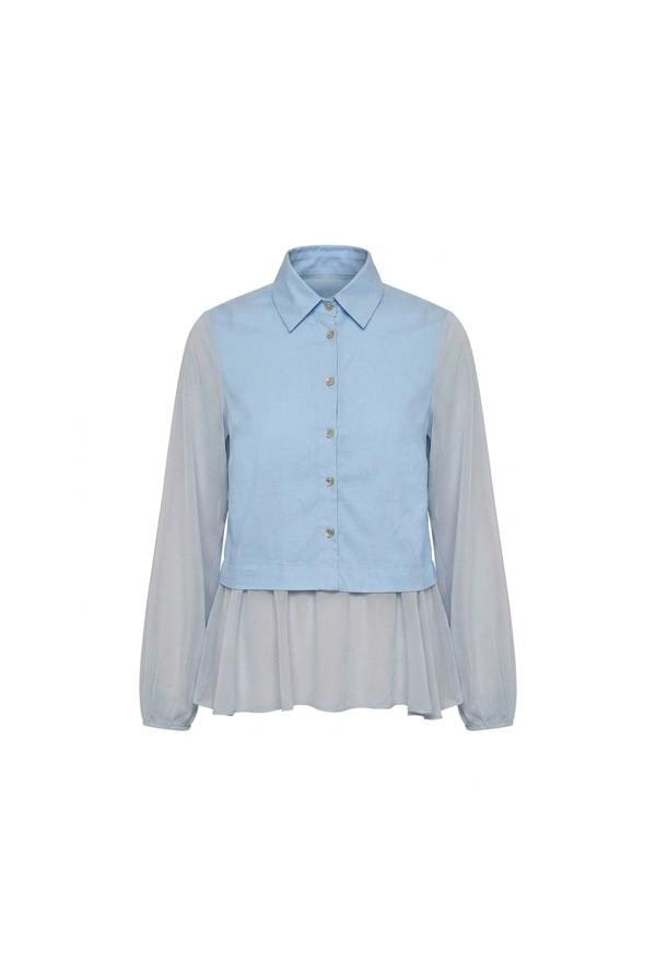 James Lakeland Powder Blue Contrast Hem Blouse