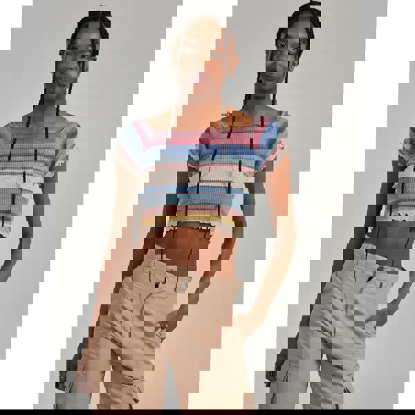 Pink Vanilla Space Dye Lettuce Hem Square Neck Crop Top