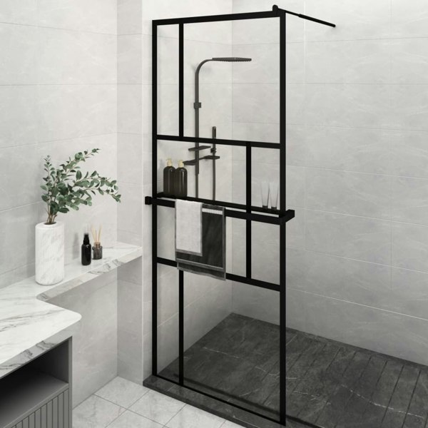 Berkfield Walk-in Shower Wall with Shelf Black 80x195 cm ESG Glass&Aluminium