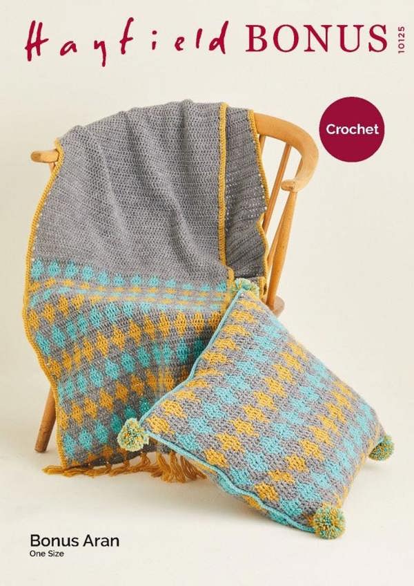 Hayfield Bonus Aran Crochet Pattern 10125, Blankets, Cushions One Size