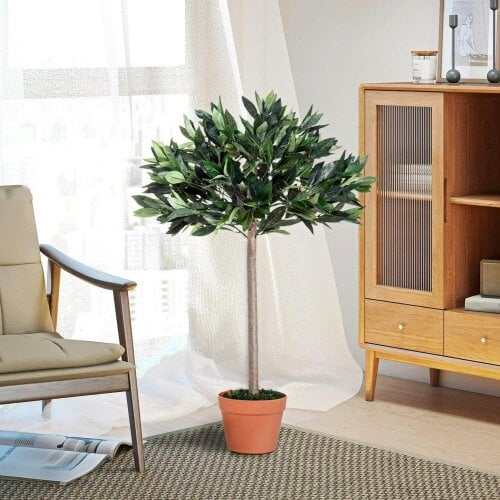 Bobobiy 3ft Artificial Olive Tree Indoor Plant Greenery for Home Office Potted in An Orange Pot