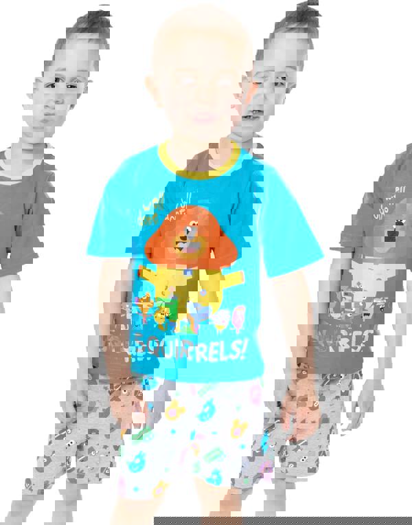 Hey Duggee Boys Blue Character Placement & All-Over Print Short Sleeve Short Leg Pyjama Set