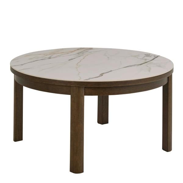 Wyld Haus Cork Round Cream Ceramic Coffee Table with Oak Veneer Base