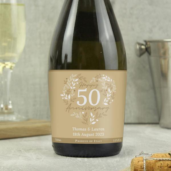 Abode Home & Gifts Personalised 50th Golden Wedding Anniversary Prosecco