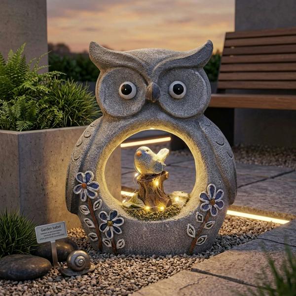Garden Greatness Lunaria Owl Solar Garden Ornament