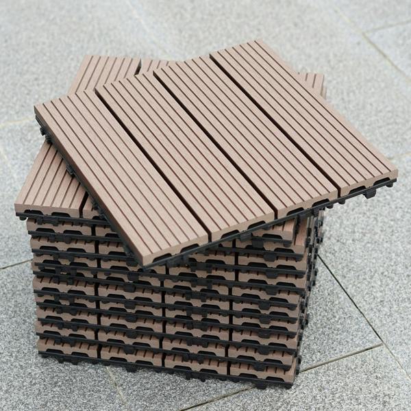 Gr8 Garden Gr8 Home 11 Pack WPC Stripe Composite Interlocking Decking Tiles – Outdoor Garden Flooring