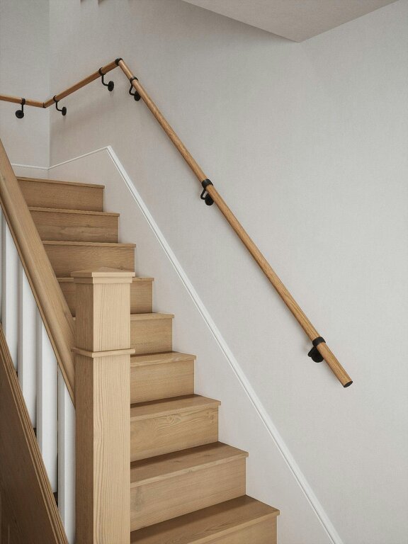 Handrails Direct Stoneleigh Red Oak Quarter Landing Handrail - Stoneleigh Red Oak - Kineton Matt Black