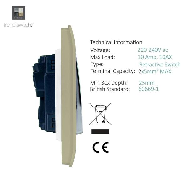 Trendi Switch 1 Gang Retractive Home Automation Switch in Champagne Gold