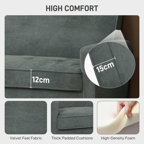 Wyld Haus Pafa Dark Grey Velvet  Upholstered 2 Seater Sofa Natural Wooden Legs