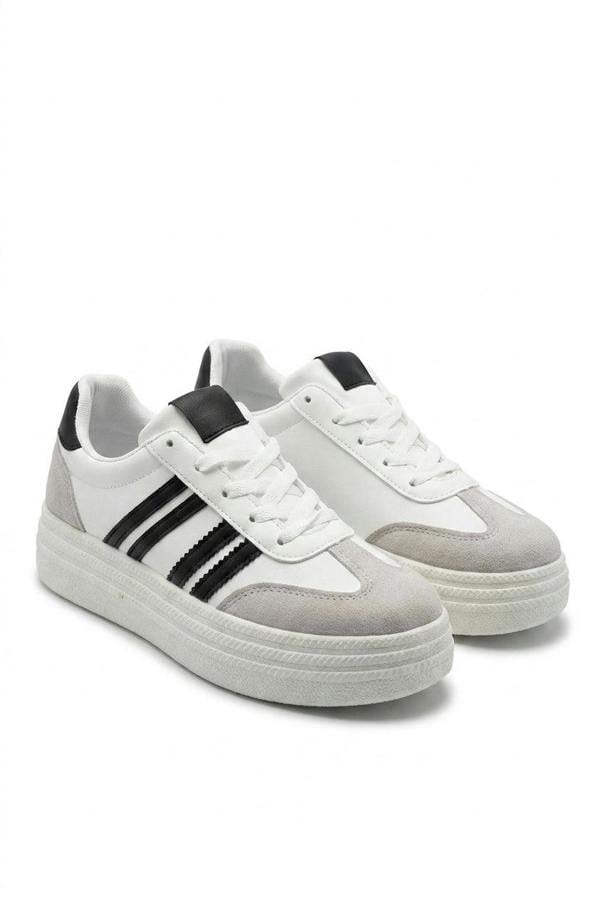 Annie Striped Lace Up Trainers - Black_wb