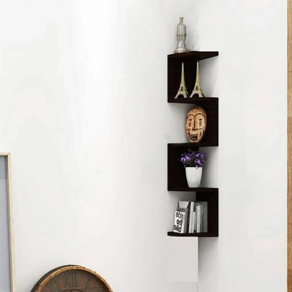 Havendro 5 Tier Black Floating Corner Shelves Wall Mount Wooden Storage