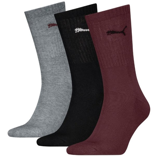 Puma 3-Pack Sports Socks, Burgundy/Black/Grey
