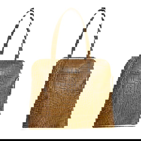 Assots London 'Eva' Mustard Croc Real Leather Designer Unlined Tote Bag