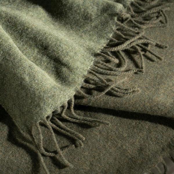 Olive Green Luxury Wool with Cashmere Throw styled in a bedroom | Soak and Sleep