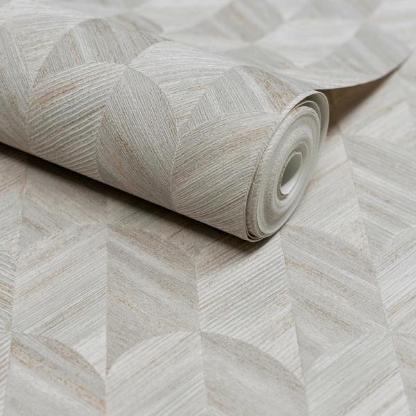 Grandeco Boutique Amber Art Deco Geo Luxury Weight Embossed Wallpaper, Grey