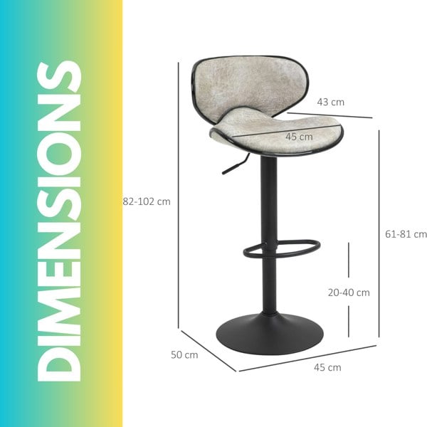 Rafaelo Mobilia Set Of 2 Height Adjustable 360 Swivel Bar Stools With Shell Backrest Light Grey