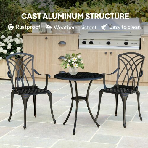 Wyld Haus Haloco Cast Aluminium Bronze Tone 3 Piece Garden Bistro Set With Armchairs And Round Table