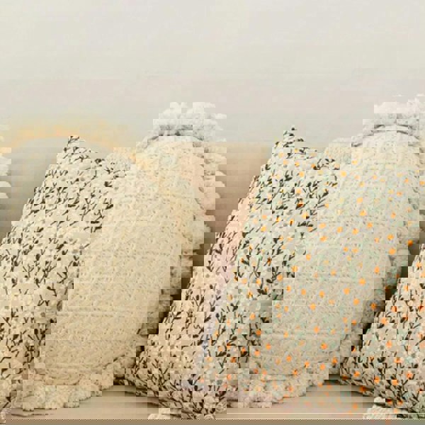 Anyhouz Anypillow Pillowcase Cream Daisy Embroidered Decorative Cushion Cover