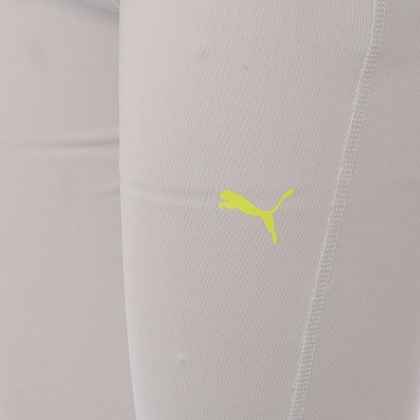 Puma Womens Running Favourite Mid-Rise Leggings with Yellow Pop in Grey
