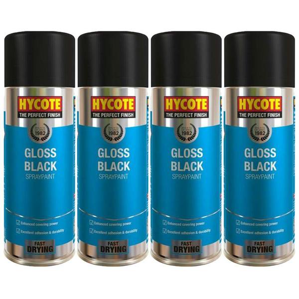 Hycote 4X Hycote Gloss Black Spray Paint 400ml