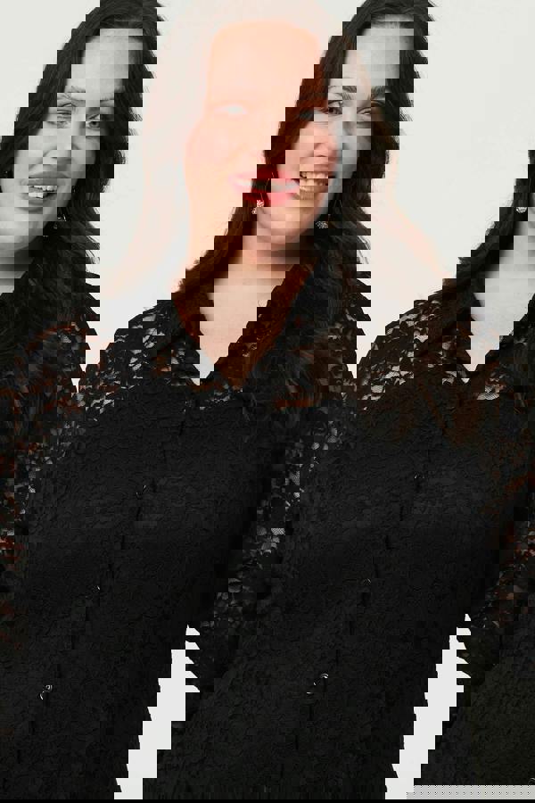 Black | Curve Lace Layer Long Sleeve Mini Shirt Dress