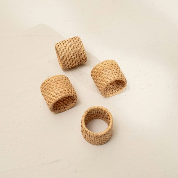Round wicker napkin rings four colours handwoven rattan dining table