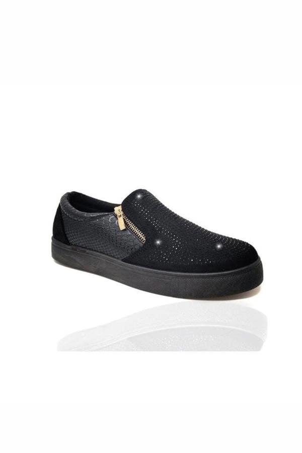 Love Lemonade Crystal Suede Zip Pumps Black Trainers