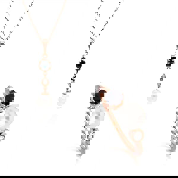 270P030301925-270R058801925 Modern Pearl, Sapphire & Topaz Ring & Pendant Rose Gold Plated Set 1