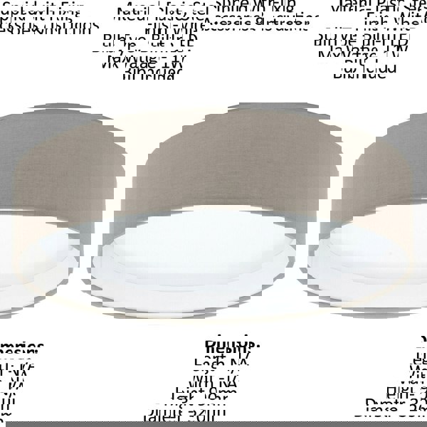 Flush Ceiling Light Colour White Shade Taupe Fabric Bulb LED 11W Included Loops