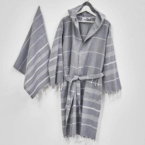 Cotton and Olive SET: Tassel Unisex Hammam Robe + Bath Sheet Set